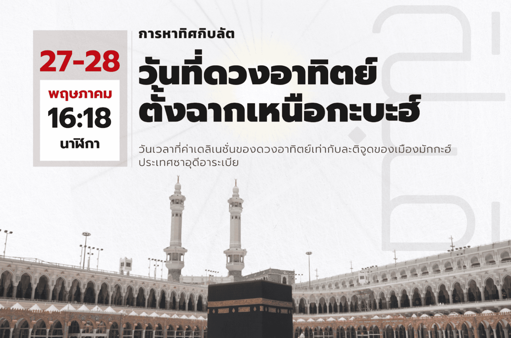 เช็คกิบลัต ในวันที่ดวงอาทิตย์ตั้งฉากเหนือกะบะฮ์