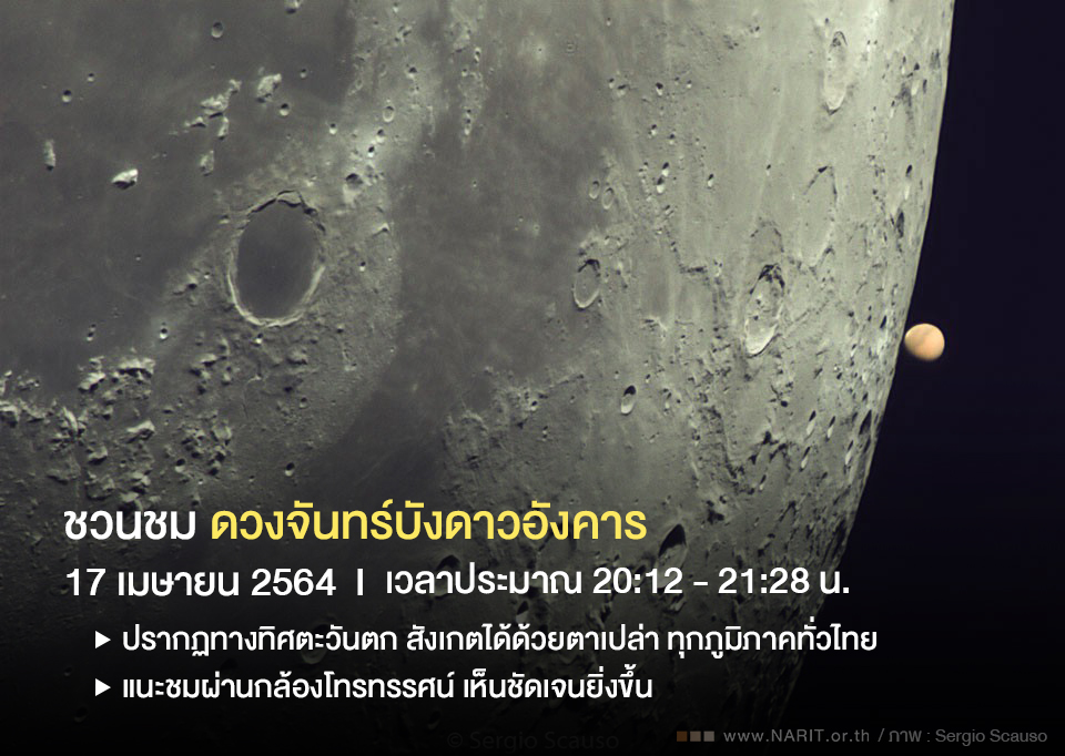 17 เมษายนนี้ ชวนชม “ดวงจันทร์บังดาวอังคาร” ในไทยหาชมยาก